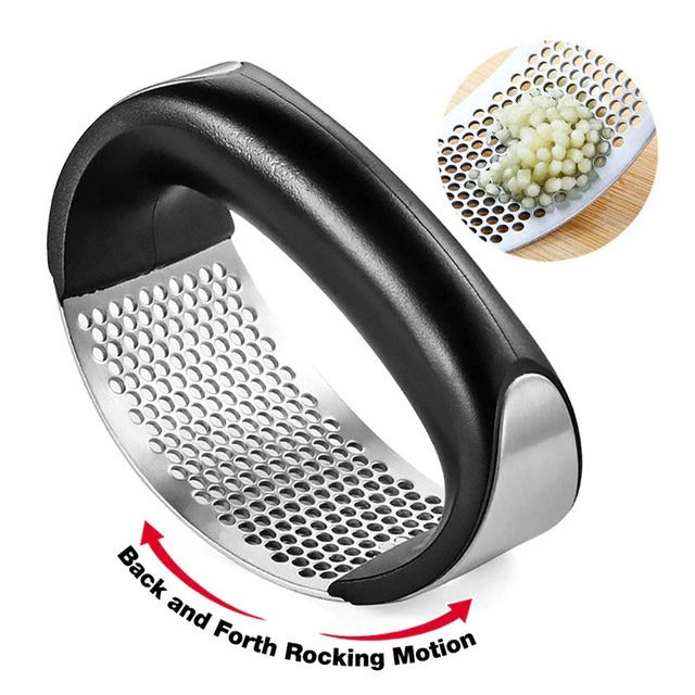 Manual Garlic Press Rocker with Handle – Stainless Steel Garlic Crusher, Squeezer, Slicer & Mincer