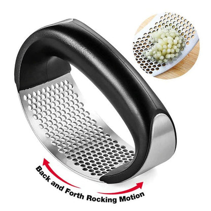 Manual Garlic Press Rocker with Handle – Stainless Steel Garlic Crusher, Squeezer, Slicer & Mincer