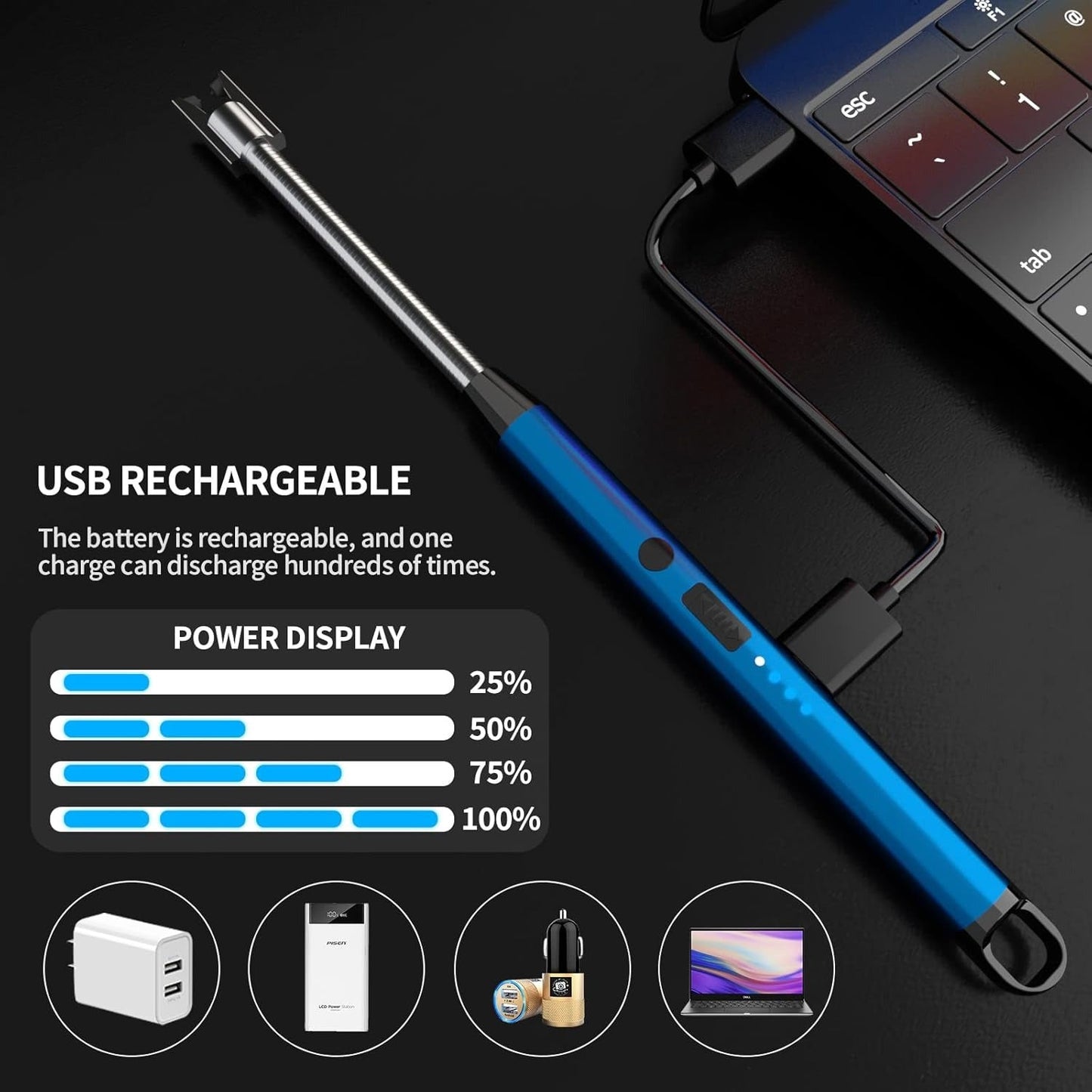 360° Outdoor Kitchen USB Rechargeable Arc Lighter – Flexible Neck, Safety Lock, Windproof & Eco-Friendly Design